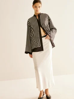 Sale Satin Striped Button Cozy Shirt Blouses & Shirts|Tops
