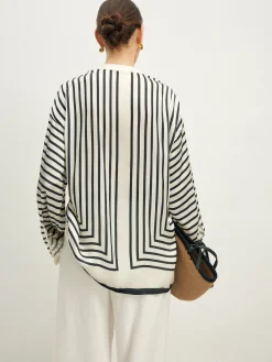 Sale Satin Striped Button Cozy Shirt Blouses & Shirts|Tops