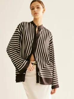 Sale Satin Striped Button Cozy Shirt Blouses & Shirts|Tops