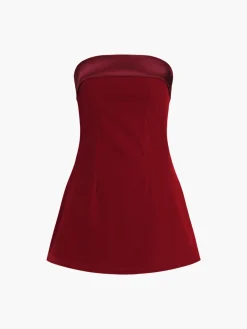 Outlet Satin Velvet Strapless Short Dress Black Dresses|Cocktail & Party Dresses