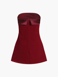 Outlet Satin Velvet Strapless Short Dress Black Dresses|Cocktail & Party Dresses