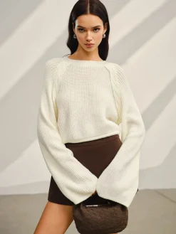 New Satin-Bow Bell Sleeve Short Sweater Knitwear|Tops