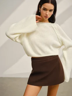 New Satin-Bow Bell Sleeve Short Sweater Knitwear|Tops