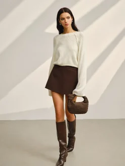 New Satin-Bow Bell Sleeve Short Sweater Knitwear|Tops