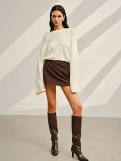 New Satin-Bow Bell Sleeve Short Sweater Knitwear|Tops
