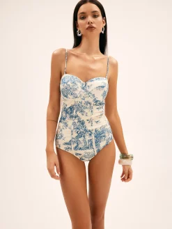 Seaside Hut Print One Piece Swimsuit Swimwear|Tops