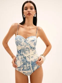 Seaside Hut Print One Piece Swimsuit Swimwear|Tops