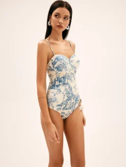 Seaside Hut Print One Piece Swimsuit Swimwear|Tops