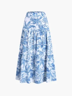 New Seaside Joy Print Twist Detail Skirt Set Skirt Sets|Long Sleeve Sets