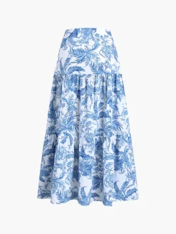 New Seaside Joy Print Twist Detail Skirt Set Skirt Sets|Long Sleeve Sets