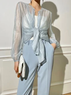 Hot See Through Long Sleeve Button Shirt Blouses & Shirts|Tops