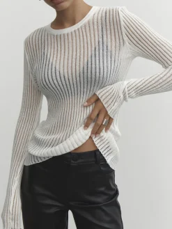 See Through Ribbed Mesh Top Sweater Tops|Sweaters & Cardigans