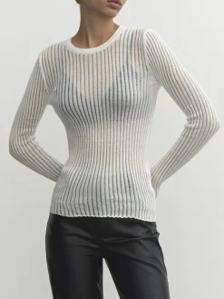 See Through Ribbed Mesh Top Sweater Tops|Sweaters & Cardigans