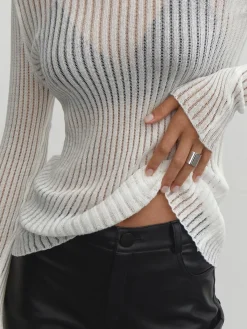 See Through Ribbed Mesh Top Sweater Tops|Sweaters & Cardigans
