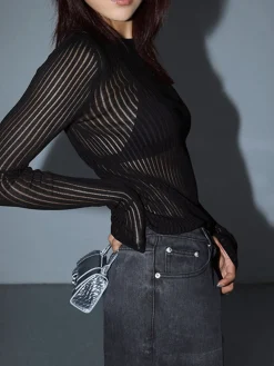 See Through Ribbed Mesh Top Sweater Tops|Sweaters & Cardigans