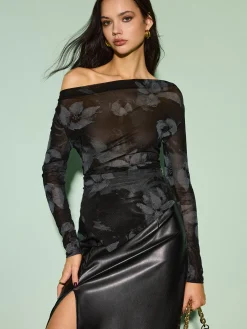 Best Semi-Sheer Asymmetrical Printed T-Shirt Tops