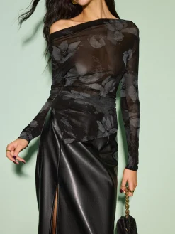 Best Semi-Sheer Asymmetrical Printed T-Shirt Tops