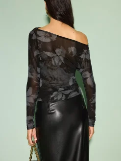 Best Semi-Sheer Asymmetrical Printed T-Shirt Tops