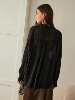 Semi-Sheer Button Polo Shirt Blouses & Shirts|Tops