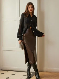Semi-Sheer Button Polo Shirt Blouses & Shirts|Tops