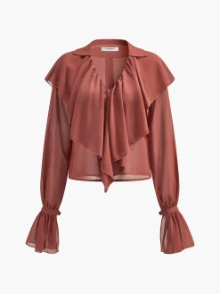 Best Semi-Sheer Chiffon Ruffle Shirt Blouses & Shirts|Tops