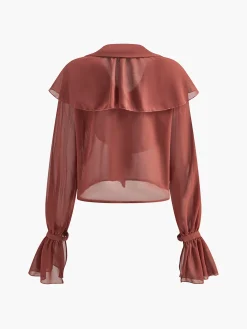 Best Semi-Sheer Chiffon Ruffle Shirt Blouses & Shirts|Tops