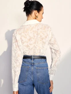 Semi-Sheer Jacquard Button Shirt Blouses & Shirts|Tops
