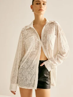 Discount Semi-Sheer Jacquard Polo Shirt Blouses & Shirts|Tops