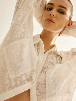 Discount Semi-Sheer Jacquard Polo Shirt Blouses & Shirts|Tops