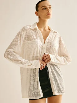 Discount Semi-Sheer Jacquard Polo Shirt Blouses & Shirts|Tops