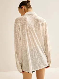 Discount Semi-Sheer Jacquard Polo Shirt Blouses & Shirts|Tops