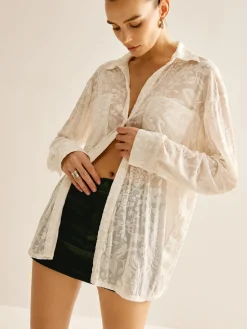 Discount Semi-Sheer Jacquard Polo Shirt Blouses & Shirts|Tops
