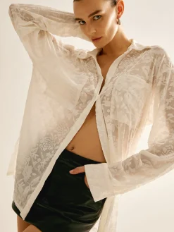 Discount Semi-Sheer Jacquard Polo Shirt Blouses & Shirts|Tops