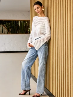 Semi-Sheer Long Sleeve Sweater Sweater Tops|Sweaters & Cardigans