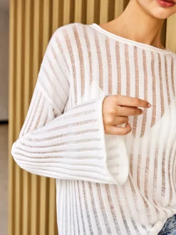 Semi-Sheer Long Sleeve Sweater Sweater Tops|Sweaters & Cardigans