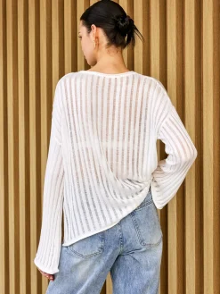 Semi-Sheer Long Sleeve Sweater Sweater Tops|Sweaters & Cardigans