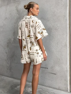 Hot Semi-Sheer Loosen Print Jumpsuit White Dresses|Jumpsuits & Rompers