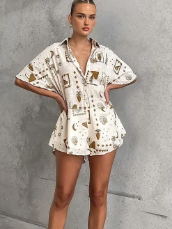 Hot Semi-Sheer Loosen Print Jumpsuit White Dresses|Jumpsuits & Rompers