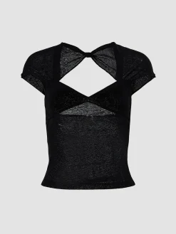 Semi-sheer Mesh Open Back T-shirt Sweater Tops|T-shirts