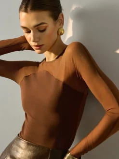 Best Semi-Sheer Panel Skinny Top Blouses & Shirts
