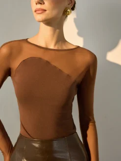 Best Semi-Sheer Panel Skinny Top Blouses & Shirts