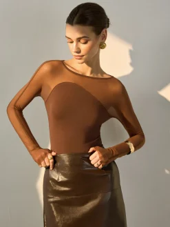 Best Semi-Sheer Panel Skinny Top Blouses & Shirts
