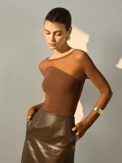 Best Semi-Sheer Panel Skinny Top Blouses & Shirts