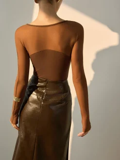 Best Semi-Sheer Panel Skinny Top Blouses & Shirts