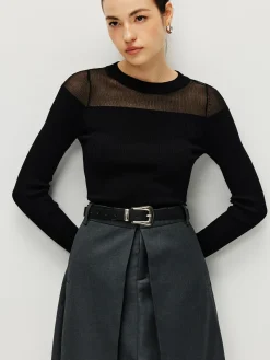 Hot Semi-Sheer Panel Sweater Sweater Tops|Sweaters & Cardigans