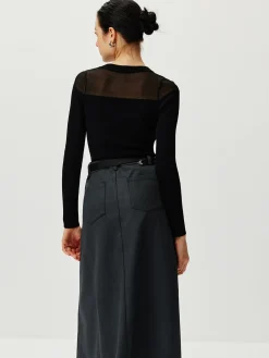 Hot Semi-Sheer Panel Sweater Sweater Tops|Sweaters & Cardigans