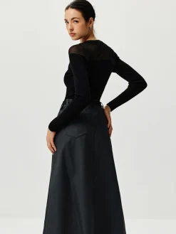 Hot Semi-Sheer Panel Sweater Sweater Tops|Sweaters & Cardigans