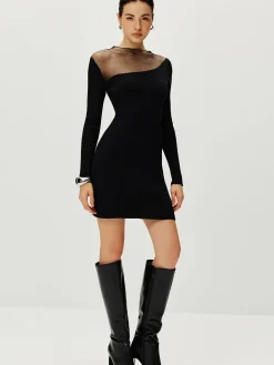 Semi-Sheer Panel Sweater Dress Sweater Dresses|Cocktail & Party Dresses