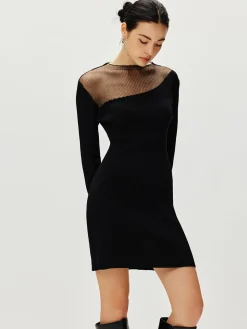 Semi-Sheer Panel Sweater Dress Sweater Dresses|Cocktail & Party Dresses