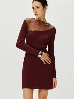 Semi-Sheer Panel Sweater Dress Sweater Dresses|Cocktail & Party Dresses